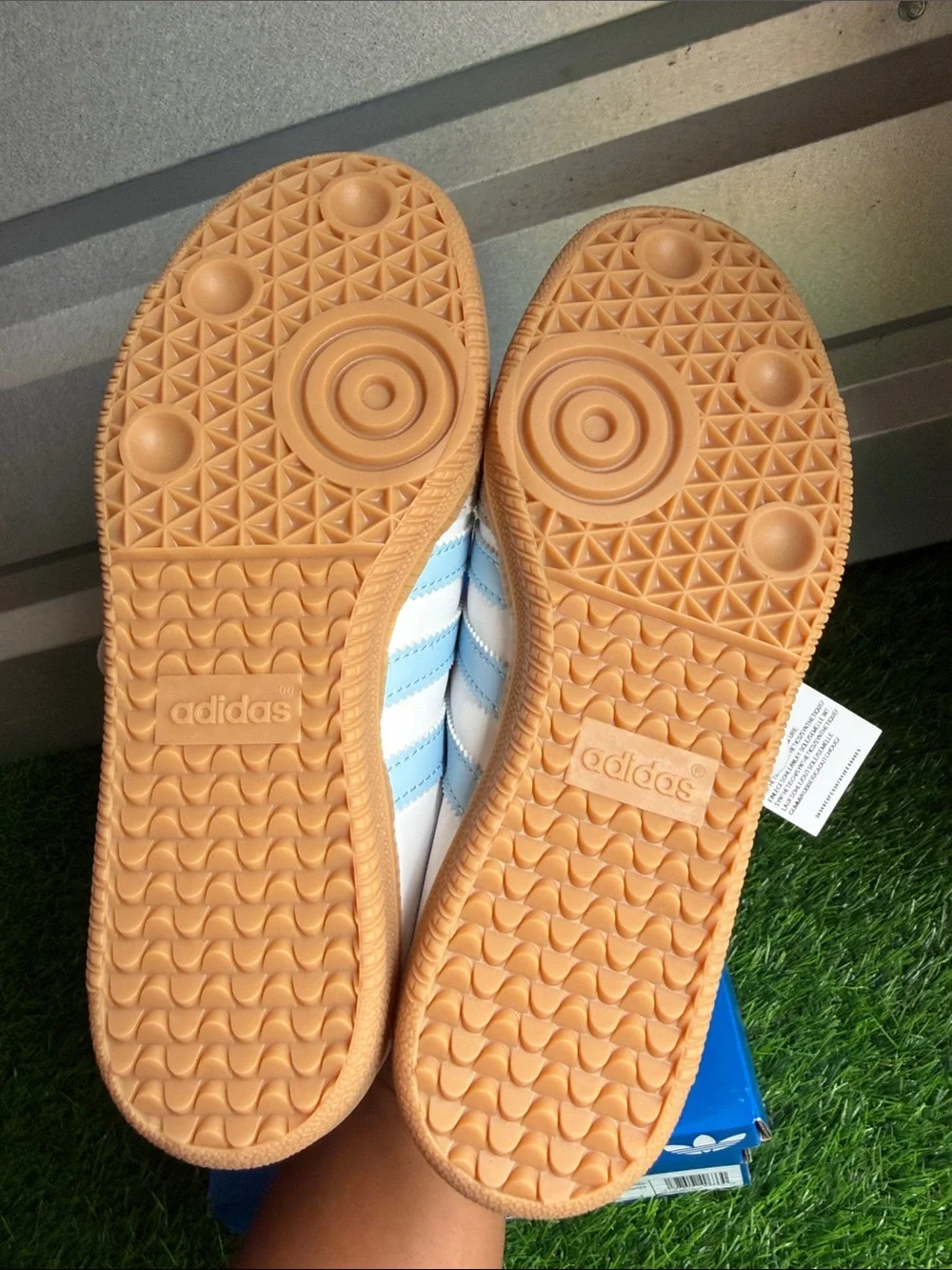 adidas Kids Samba Jane J White & Light Blue Sneakers with Gum Sole
